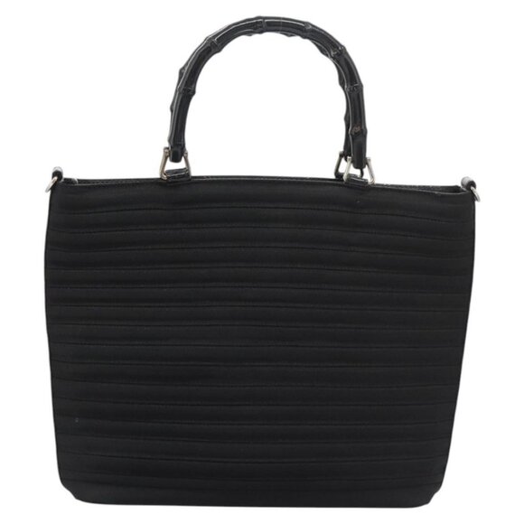 GUCCI Bamboo Hand Bag Canvas 2way Black 000 1705 0588 Auth ep7659 - Picture 2 of 16